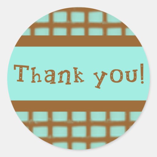Aqua and Chocolate Brown Thank You Stickers