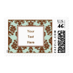 Aqua and Chocolate Damask Custom Postage