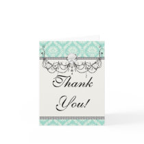 aqua and cream fleur elegant damask greeting card