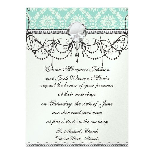 aqua and cream fleur elegant damask custom invites