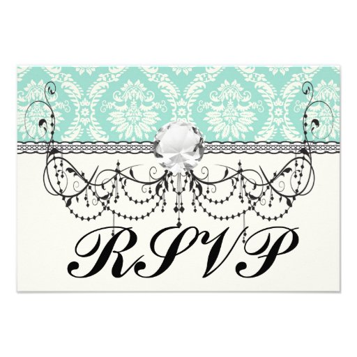 aqua and cream fleur elegant damask personalized invite