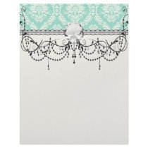 aqua and cream fleur elegant damask letterhead design