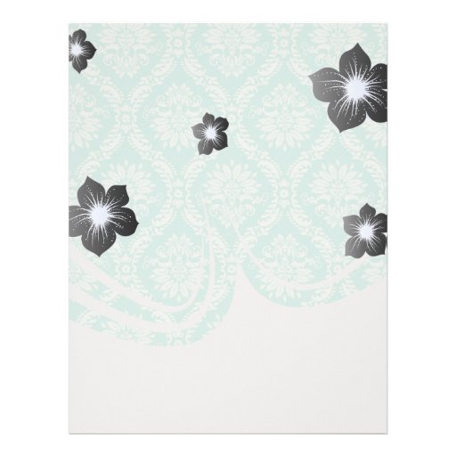 aqua and cream fleur elegant damask customized letterhead