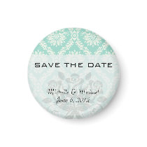 aqua and cream fleur elegant damask refrigerator magnet