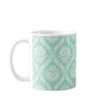 aqua and cream fleur elegant damask mug