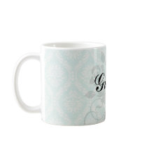 aqua and cream fleur elegant damask coffee mug