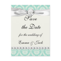 aqua and cream fleur elegant damask post cards