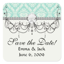 aqua and cream fleur elegant damask stickers