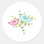 Aqua and Pink Birds Round Sticker