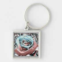 Aqua and Pink "coloured foil" rose Keychains