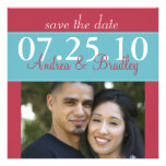 Aqua and Red Save the Date Card Announcement