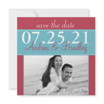 Aqua and Red Save the Date Card