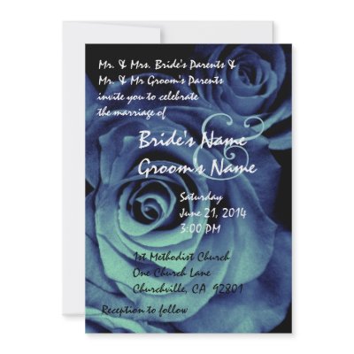 Aqua and Royal Blue Roses Wedding Invitation by JaclinArt