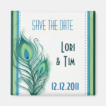 Aqua and seafoam peacock design magnets
