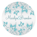 Aqua and Silver Floral 1.5" Sticker
