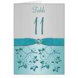 Aqua and Silver Floral Table Number Card