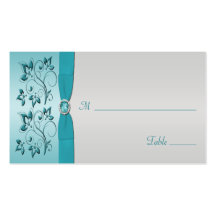 Aqua and Silver Placecards Business Card Template