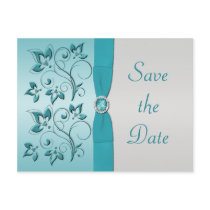 Aqua and Silver Quinceanera Save the Date Card