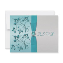 Aqua and Silver Sweet 16 RSVP Card