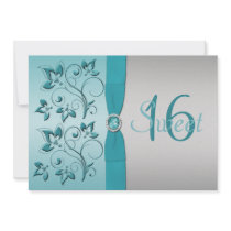 Aqua and Silver Sweet Sixteen Party Invitation