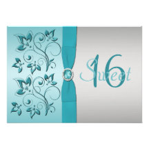 Aqua and Silver Sweet Sixteen Party Invitation