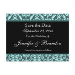Aqua and Teal Damask Save The Date Postcard