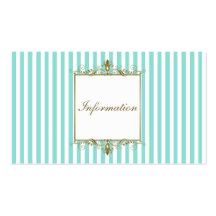 Aqua and White Stripes with Gold Scrolls Info Card Business Card Templates