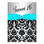 Aqua, argent, et invitation noire du bonbon 16 à d