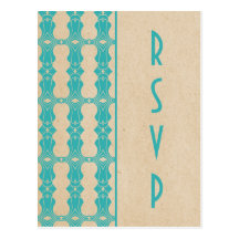 Aqua Art Deco Border RSVP Postcard