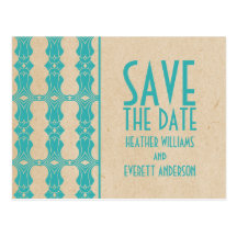 Aqua Art Deco Border Save the Date Postcard