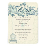 Aqua Bird Cage Oak Vintage Birds Scroll Wedding Personalized Invitations