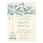 Aqua Bird Cage Oak Vintage Birds Scroll Wedding Announcement