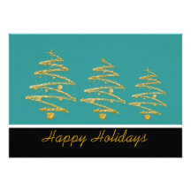 Aqua black christmas tree party invitations