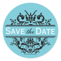 Aqua & Black Crest Save the Date Envelope Seal Round Stickers