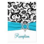 Aqua, Black Damask Bat Mitzvah Enclosure Card Business Cards