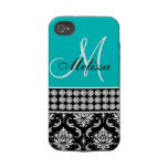 Aqua Black Damask Printed Diamonds iPhone 4 Case