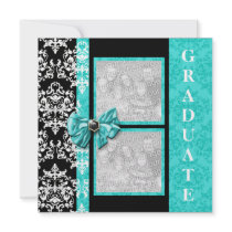 Aqua black graduation damask template PERSONALIZE Personalized Invites