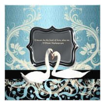Aqua black vintage engagement swan custom invites
