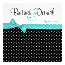 Aqua Black & White Polka Dot Wedding Invitations