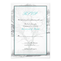 Aqua Black White Winter Tree Wedding Reply Card Invites