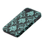 Aqua Blue and Black Damasked Pattern Iphone 4 Covers
