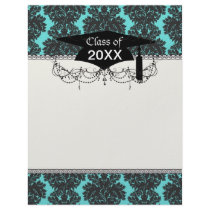 aqua blue and dark grey damask pattern letterhead