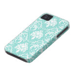 Aqua Blue and White Damasked Pattern Iphone 4 Cover