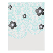 aqua blue and white intricate damask pattern post cards