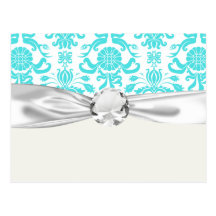 aqua blue and white intricate damask pattern postcard