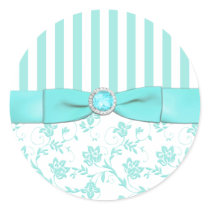 Aqua Blue and White Striped Floral Envelope Seal