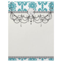 aqua blue and white swirl damask pattern letterhead design