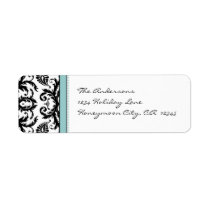 Aqua Blue & Black Damask Dots Address Labels
