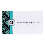Aqua Blue / Black Damask Monogram Interior Design Business Card