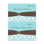 Aqua Blue, Brown, White Damask Place Cards